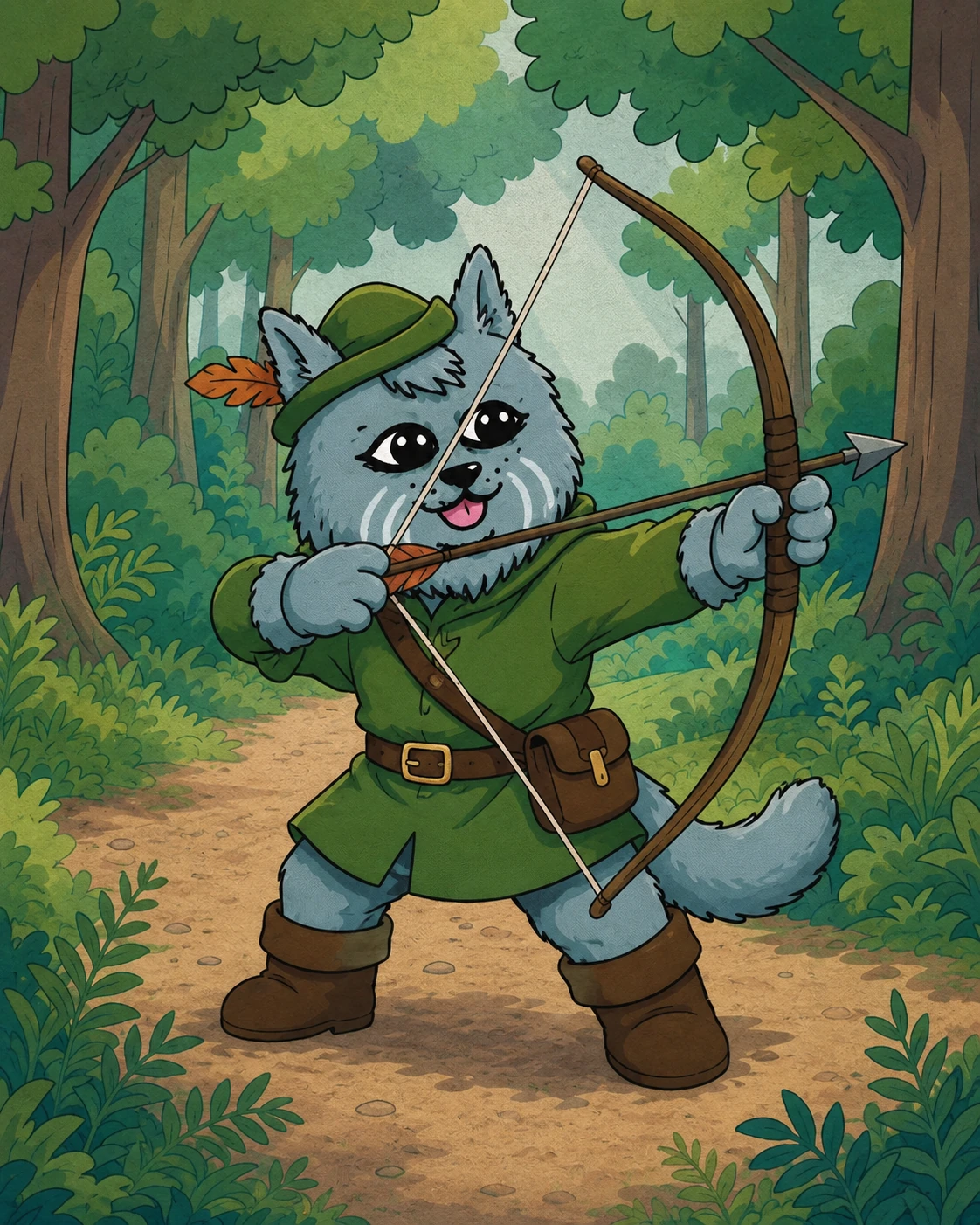 CASTCAT dressed as an archer in the forest