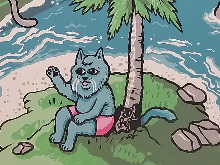 Original Desert Island Cat mural crop published by Nigel Sussman